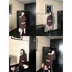 批发Skk Store 塞特艺术 莫代尔拼色蝙蝠袖针织上衣休闲百搭短裙套装