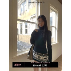 批发fortunee原创2025秋冬复古<b class='q'>提花</b>高领修身包臀短<b class='q'>连衣裙</b>圣诞针织毛衣