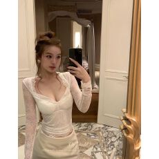 批发OYFF凡凡【塞纳花房】法式设计感浮雕蕾丝V领<b class='q'>衬衫女</b>收腰修身上衣