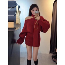 批发甜辣气质针织两件套女韩系围脖+露肩毛衣＋高腰<b class='q'>短裙</b>套装