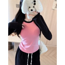 批发撞色<b class='q'>长袖</b>T恤女秋冬2025新款修身显瘦设计感超好看内搭打底衫上衣