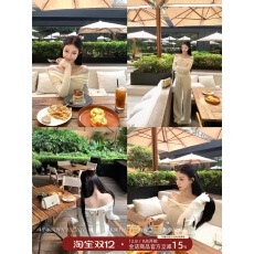 批发Pinksoya 甜美一字肩网纱蝴蝶结针织衫女后背镂空小心机<b class='q'>长袖</b>上衣