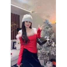 批发红色一字肩气质辣妹毛边针织衫女装春季新款性感过年漂亮打底上衣