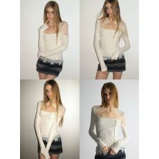 批发杂食universe 清冷感蕾丝镂空解构拼接提花修身内搭长袖T恤打底衫