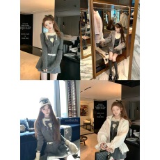 批发迟<b class='q'>伞</b><b class='q'>伞</b>25/fw 巴黎恋书 手工钉珠蝴蝶结羊驼毛上衣撞色短<b class='q'>裙</b>套装女