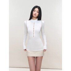 批发PEMPL·四色基础亲肤半高领修身打底<b class='q'>衫</b><b class='q'>镂空</b>水滴针织弹力长袖上衣