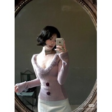 rich in color 复古毛领纽扣麻花毛衣高级感修身短款上衣