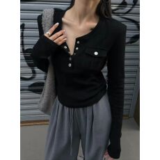 批发秋冬独特白色辣妹收腰修身长袖t恤上衣设计感小个子打底衫女内搭