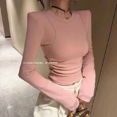 批发2026春季新款韩版时尚百搭显瘦U领挂脖一根绳<b class='q'>长袖</b><b class='q'>T</b><b class='q'>恤</b>打底衫上衣女