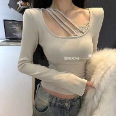 批发秋冬独特别致甜辣妹肩垫磨毛加绒打底衫女内搭设计感修身<b class='q'>长袖</b>上衣