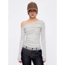 批发9266studio 25aw 舒适感修身打底衫<b class='q'>长袖</b>碎花假两件纯欲风上衣