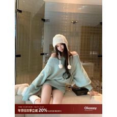 批发Okaaay【淡人舒适区】慵懒风斜肩长袖毛衣套装秋季休闲<b class='q'>短裤</b>两件套