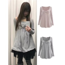 批发expiredgirl <b class='q'>韩国</b><b class='q'>代购</b>25秋冬甜美蝴蝶结娃娃衫条纹连帽连衣裙