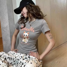 批发白色印花<b class='q'>t</b><b class='q'>恤</b>女2026春夏季新款修身小圆领百搭上衣显瘦<b class='q'>紧身</b>打底衫