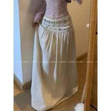 批发rovente波嬉度假米<b class='q'>白色</b>A字半身裙女春季薄款裙子假日复古低腰<b class='q'>长裙</b>