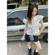 批发馨帮帮自制波点<b class='q'>短袖</b><b class='q'>衬衫</b>娃娃领设计感小众收腰<b class='q'>衬衣</b><b class='q'>女</b>2026新款春装