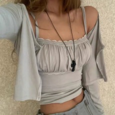 批发2026春款<b class='q'>韩国</b>东大门<b class='q'>代购</b>褶皱花边背心吊带开衫<b class='q'>T</b><b class='q'>恤</b>两件套装