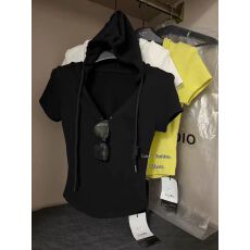 批发2026春夏韩版时尚V领连帽短袖上衣女气质休闲简约收腰辣妹<b class='q'>t</b>恤小衫