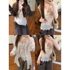 批发蒜尼尼【清透小波浪】花边<b class='q'>网纱</b>清透肌理感吊带气质通勤<b class='q'>上衣</b>