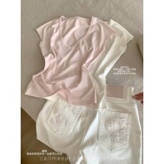 批发CallmeEar//【V领修身T】正肩v领短袖T恤女春夏修身舒适上衣