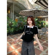 批发半拉链polo领短袖t恤女夏设计感小众收腰时尚<b class='q'>气质</b>显瘦短款上衣潮