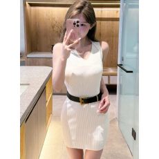 批发【韩女日记】配腰带 V 领针织背心裙<b class='q'>修身</b>显瘦包臀无袖连衣裙夏季