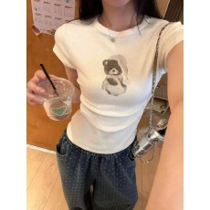 批发b*m软妹风～<b class='q'>婴儿</b>般的柔软 小熊高弹力修身显显瘦短袖T恤女