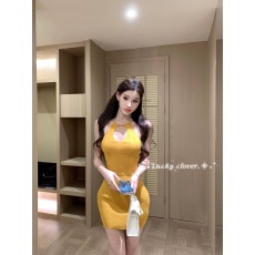 批发灰尘邓邓 针织挂脖<b class='q'>连衣裙</b>女2026夏季新款性感镂空包臀裙收腰裙子