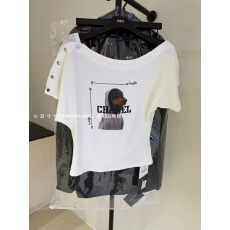 批发韩国东大门2026夏季新款时尚百搭斜肩卡通印花短袖T恤女显瘦上衣