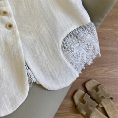 批发高级感复古别致西装无袖马甲外套女别致重工<b class='q'>蕾丝</b>拼接圆领上衣