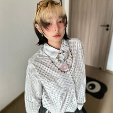 批发原版1:1，适用直播品质店】甜美减龄圆角翻领小波点<b class='q'>衬衫</b>女士<b class='q'>衬衣</b>