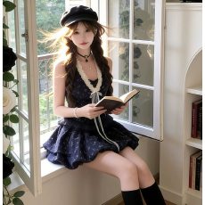 批发 韩系蕾丝拼接碎花吊带连衣裙女2026新款小个子掐腰显瘦挂脖