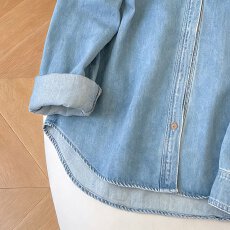 批发 潮牌设计感复古水洗刺绣翻领牛仔衬衫男女