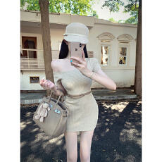 批发针织连衣裙女2025早秋斜肩包臀裙性感收腰裙气质裙<b class='q'>子</b>