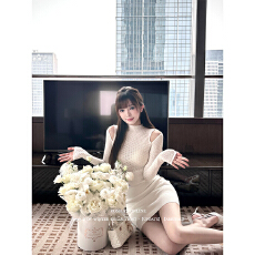 批发性感镂空露肩长袖针织<b class='q'>连衣裙</b>女纯欲<b class='q'>修身</b>包臀裙秋冬打底裙