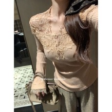 批发纯欲显白显瘦百搭拼接蕾丝精棉氛围感上衣女