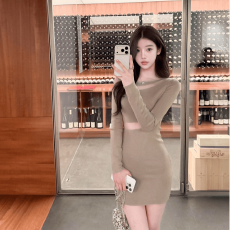 批发纯欲风长袖针织连衣裙女2026春季新款气质显瘦收腰内搭打底短裙<b class='q'>子</b>