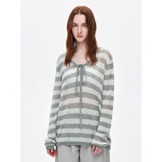 批发多穿法半透视抽绳条纹<b class='q'>罩衫</b>2026SS大领口斜肩马海毛织衫