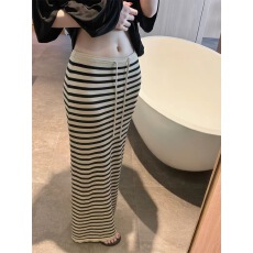 批发Laareetoo 莱赛尔慵懒<b class='q'>条纹</b>针织<b class='q'>半身裙</b>女夏季高腰长裙显瘦包臀裙子