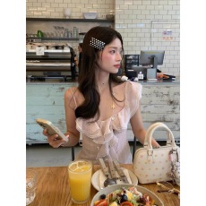 批发纯欲甜美粉色荷叶边斜肩吊带背心女<b class='q'>夏</b>季设计感修身显瘦绝美短上衣
