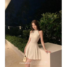 批发OKMASHOP 纯白之恋 挂脖针织连衣裙女夏季气质高级感<b class='q'>修身</b>收腰裙子