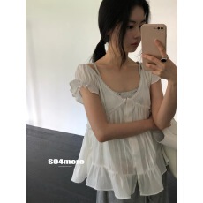 批发Exclusive type 日系复古个性蕾丝花边拼接温柔百搭<b class='q'>显瘦</b>短袖<b class='q'>衬衫</b>