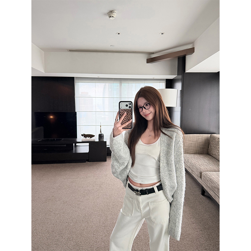 BY36983# 灰白色羊毛针织开衫女秋蝙蝠袖圈圈毛毛衣外套上衣  服裝批發女裝批發服飾貨源