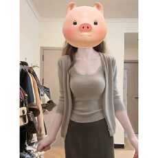 批发休闲慵懒风套装女秋季松弛感修身V领吊带上衣长袖针织<b class='q'>开衫</b>两件套