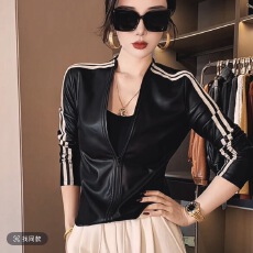 批发莎火火-秋<b class='q'>冬</b>新款加绒pu皮外套修身显瘦拉链小衫女上衣