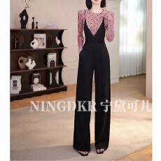 批发宁黛可儿时尚背带裤复古法式叠穿可调节肩带<b class='q'>连体</b>休闲裤女