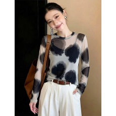 批发潮流经典时尚氛围感复古晕染印花微透罩衫<b class='q'>长</b>袖薄款防晒衫仙气上衣