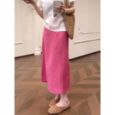 玫粉色亚麻半身裙女夏季炸街独特漂亮半裙胖mm梨型伯克利裙子