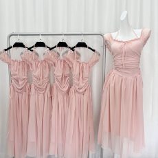 批发实拍-海边度假风气质收腰长裙网纱设计感显瘦温柔方领薄荷<b class='q'>连衣裙</b>