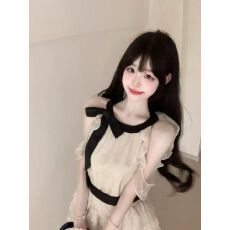 批发韩系氛围感穿搭法式露肩<b class='q'>连衣裙</b>女夏新款生日小礼服高级感蛋糕裙子